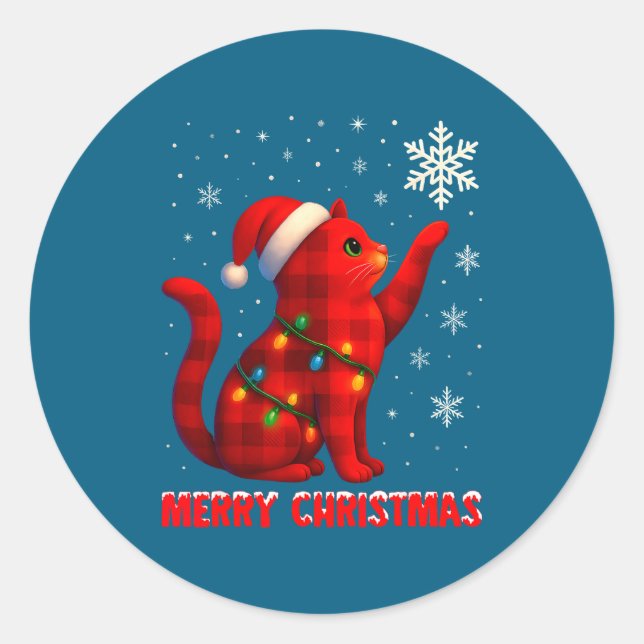 Sticker Rond Cat Christmas Light Reindeer Santa Christmas Cat L (Devant)