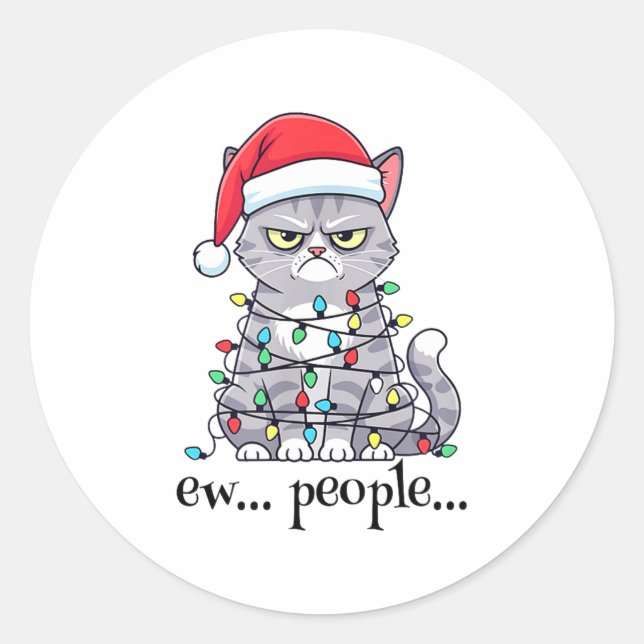 Sticker Rond Cat Ew People Adult Humor Mens Womens Introvert An (Devant)