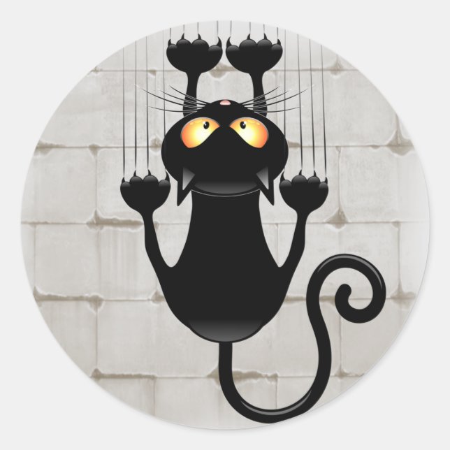Sticker Rond Cat Falling down fun dessin personnage (Devant)