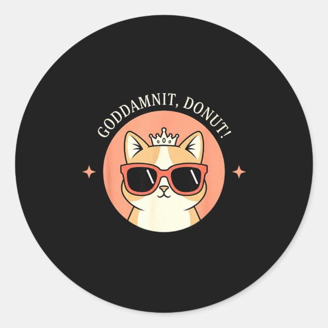 Sticker Rond Cat - Godit, Donut! Sy Retro Cat Lover Design  (Devant)