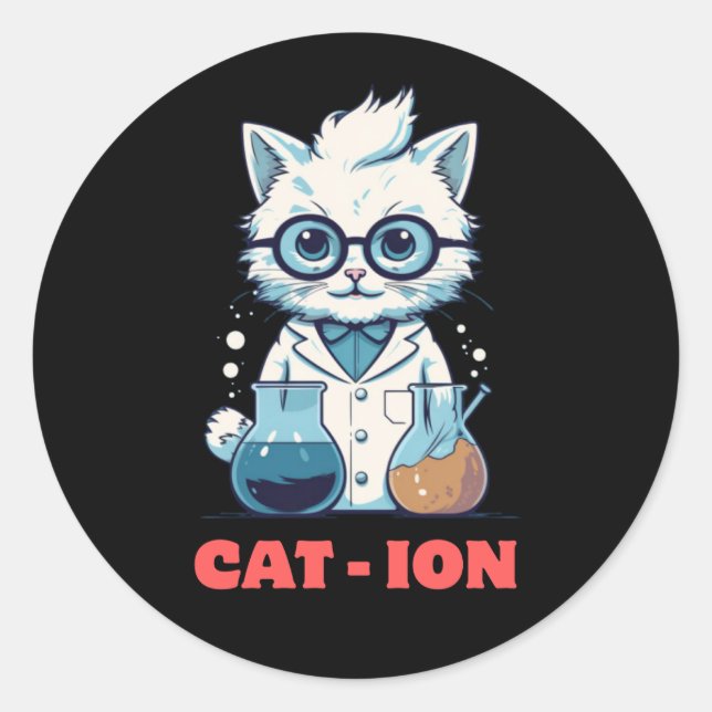 Sticker Rond CAT - ION Chimie chat, laboratoire, cadeau présent (Devant)