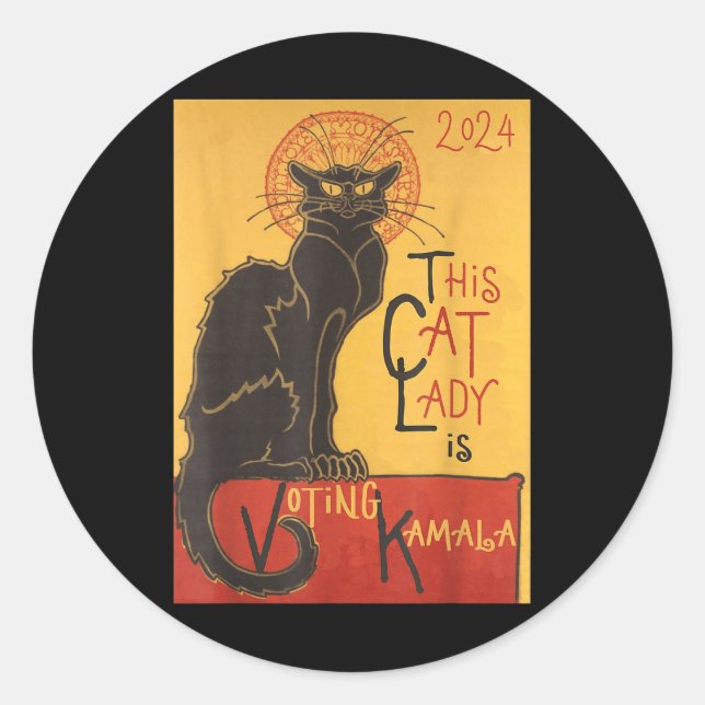 Sticker Rond Cat Lady Kamala Le Conversation Noir Funny Ballot (Devant)