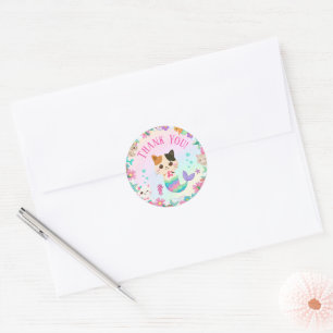 Sticker Rond Cat Meowmaid Fille Sirène Fête d'anniversaire