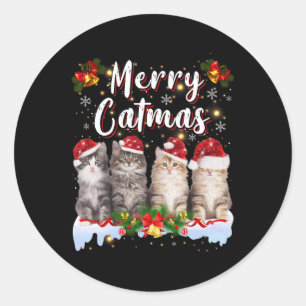 Sticker Rond Cat père Noël Noël famille assorties joyeuses catm