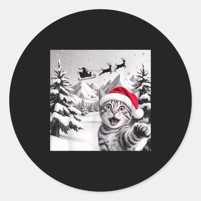 Sticker Rond Cat Selfie With Santa  (Devant)