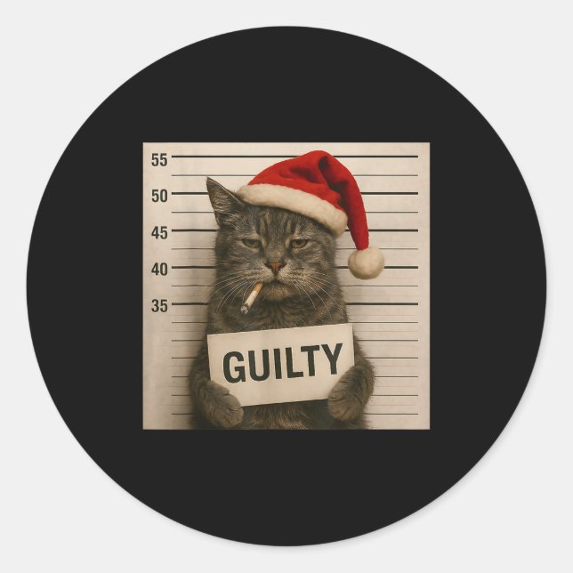 Sticker Rond Cat Smoking Cigarette Christmas Funny Meme Cat  (Devant)