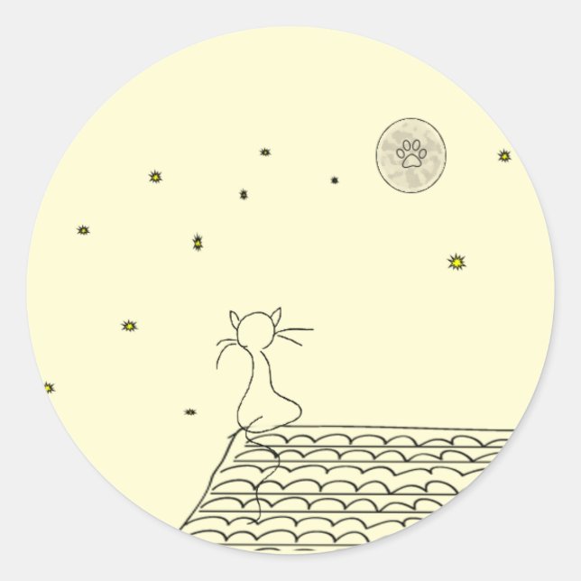 Sticker Rond Cat starring at the moon (Devant)