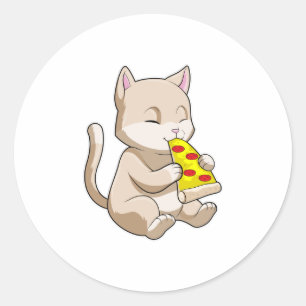 Sticker Rond Cat with Pizza