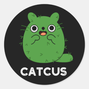 Sticker Rond Catcus Funny Chat Cactus Pun Dark BG