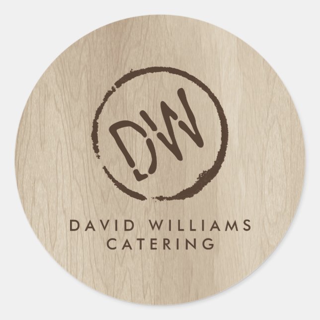 Sticker Rond Catering au monogramme estampé au bois rustique (Devant)