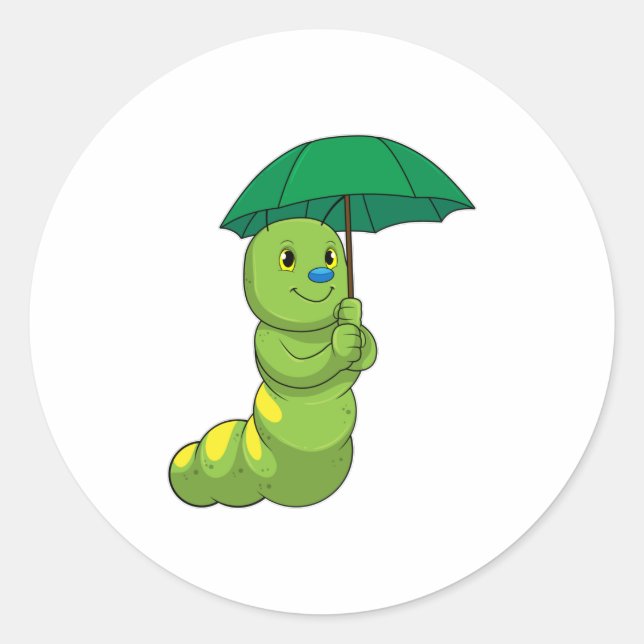 Sticker Rond Caterpillar à la pluie avec parapluie (Devant)