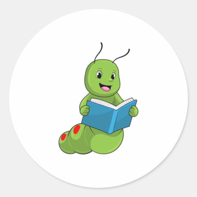 Sticker Rond Caterpillar à lire avec livre (Devant)