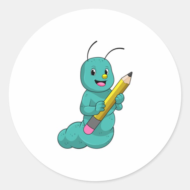 Sticker Rond Caterpillar avec crayon (Devant)