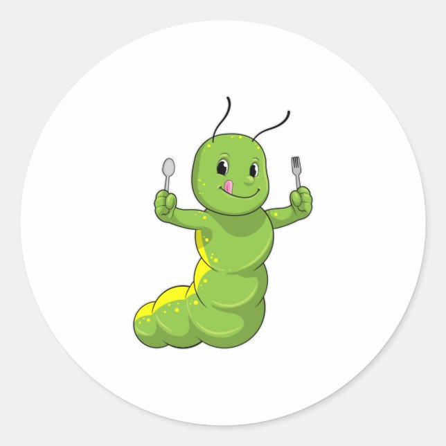 Sticker Rond Caterpillar avec cuillère et fourche (Devant)