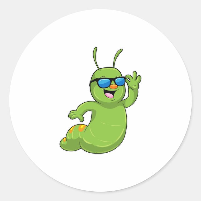 Sticker Rond Caterpillar avec lunettes de soleil (Devant)