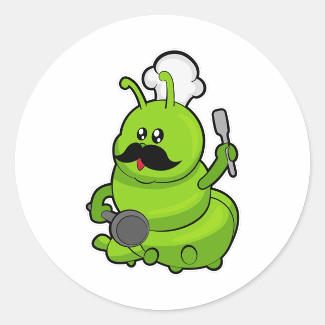 Sticker Rond Caterpillar comme cuisinière avec Moustache (Devant)
