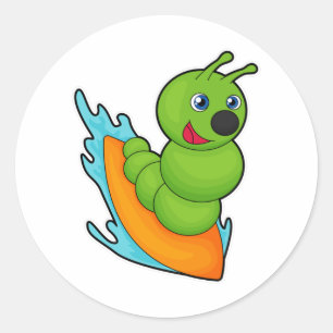 Sticker Rond Caterpillar comme Surfer avec Surfer