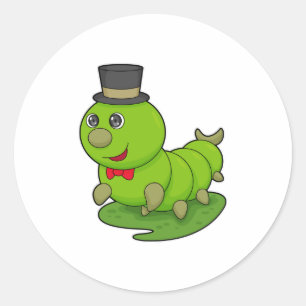 Sticker Rond Caterpillar en Gentleman avec Cylindre