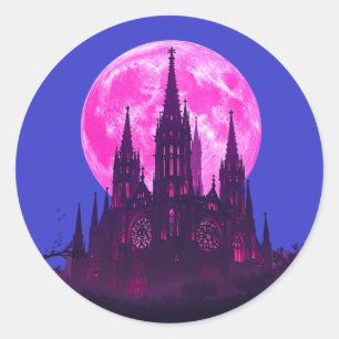 Sticker Rond Cathédrale gothique de la Lune rose