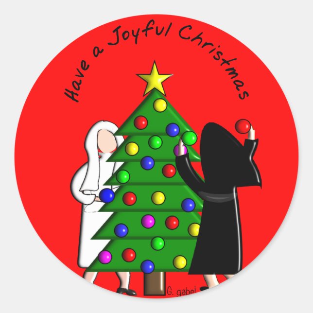 Sticker Rond Catholique Nun Art Cartes et Cadeaux de Noël (Devant)