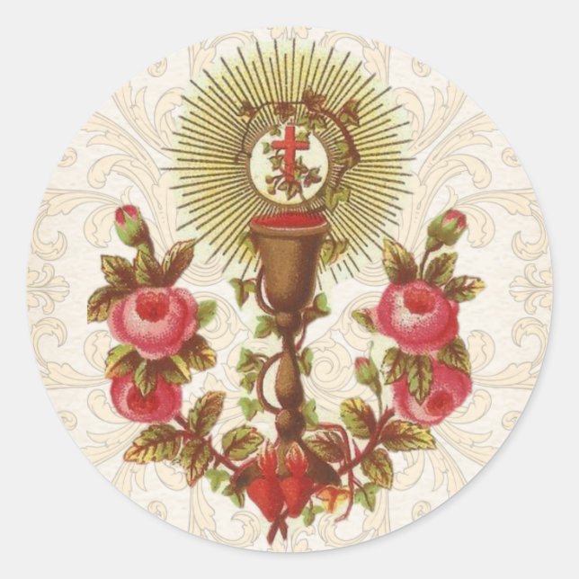 Sticker Rond Catholique Première Communion Eucharistie Hôte Vin (Devant)