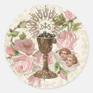 Sticker Rond Catholique Première Communion Eucharistie Hôte Vin