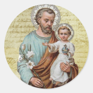 Sticker Rond Catholique St. Joseph Enfant Jésus Religieux Vinta