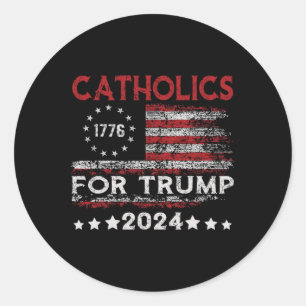 Sticker Rond Catholiques Pour Trump Drapeau Américain 2024 4 ju