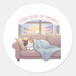 Sticker Rond Catnap avant le feu d'artifice - chaton mignon