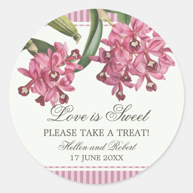 Sticker Rond Cattleya Pink Orchid Wedding Favor (Devant)