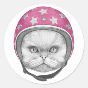 Sticker Rond Cavalier de moto de chat persan