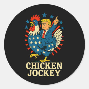 Sticker Rond Cavalier de poulet Trump drôle de mème
