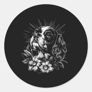 Sticker Rond Cavalier King Charles Spaniel Amoureux des chiens