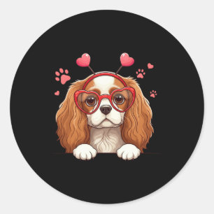 Sticker Rond Cavalier King Charles Spaniel drôle Cœur Tête V