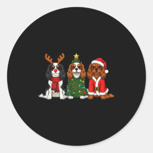 Sticker Rond Cavalier King Charles Spaniel Noël Santa Rein