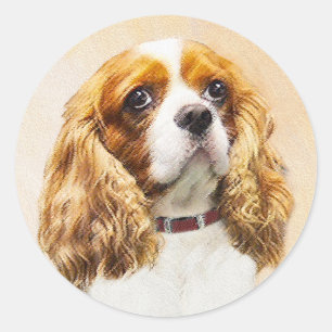 Sticker Rond Cavalier King Charles Spaniel Peinture originale