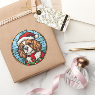 Sticker Rond Cavalier King Charles Spaniel Verre Noël