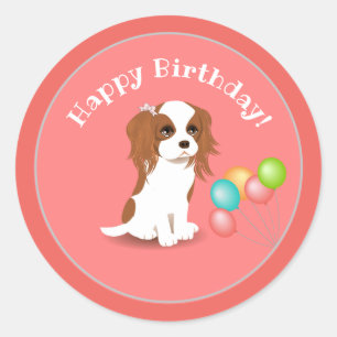 Sticker Rond Cavalier Roi Charles Espagnol Rose Joyeux Annivers