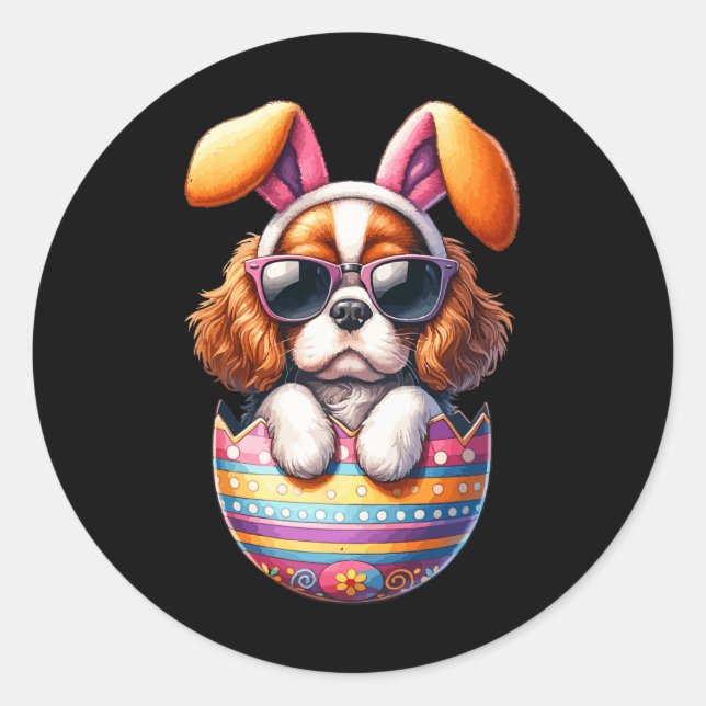 Sticker Rond Cavalier Roi Charles Espagnols Amoureux des chiens (Devant)