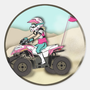 Sticker Rond Cavalier rose et noir de la fille ATV
