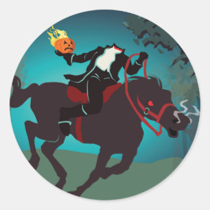 Sticker Rond Cavalier sans tête de Halloween