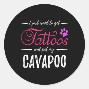 Sticker Rond Cavapoo Amoureux des chiens Tattoo Drôle Chien Mam