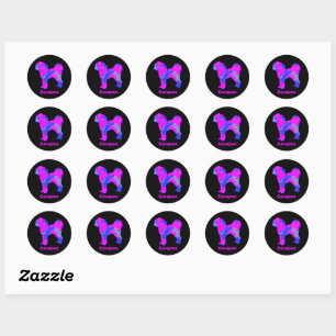 Sticker Rond Cavapoo Crazy Hot Pink et Blue