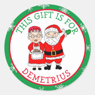 Sticker Rond Ce cadeau est pour, M. et Mme Claus 