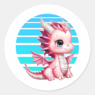 Sticker Rond Ce design présente un dragon rose mignon avec un g