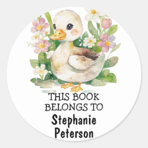 Sticker Rond Ce Livre Appartient À - Aquarelle Bébé Canard