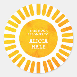 Sticker Rond Ce Livre Appartient À L'Aquarelle Soleil