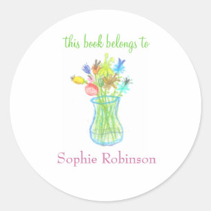 Sticker Rond "Ce livre appartient" à l'autocollant floral