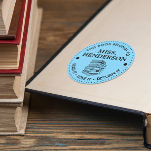Sticker Rond Ce livre appartient à personnalisé bleu