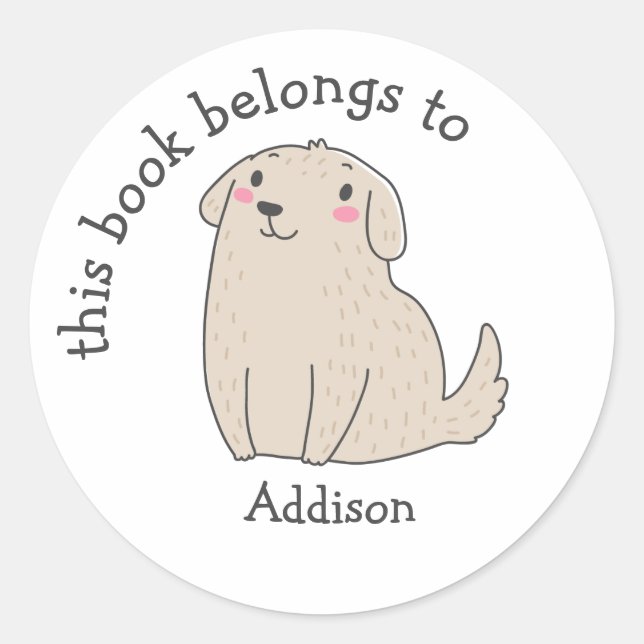 Sticker Rond Ce Livre Appartient À - Petit Chien Mignonne - Enf (Devant)
